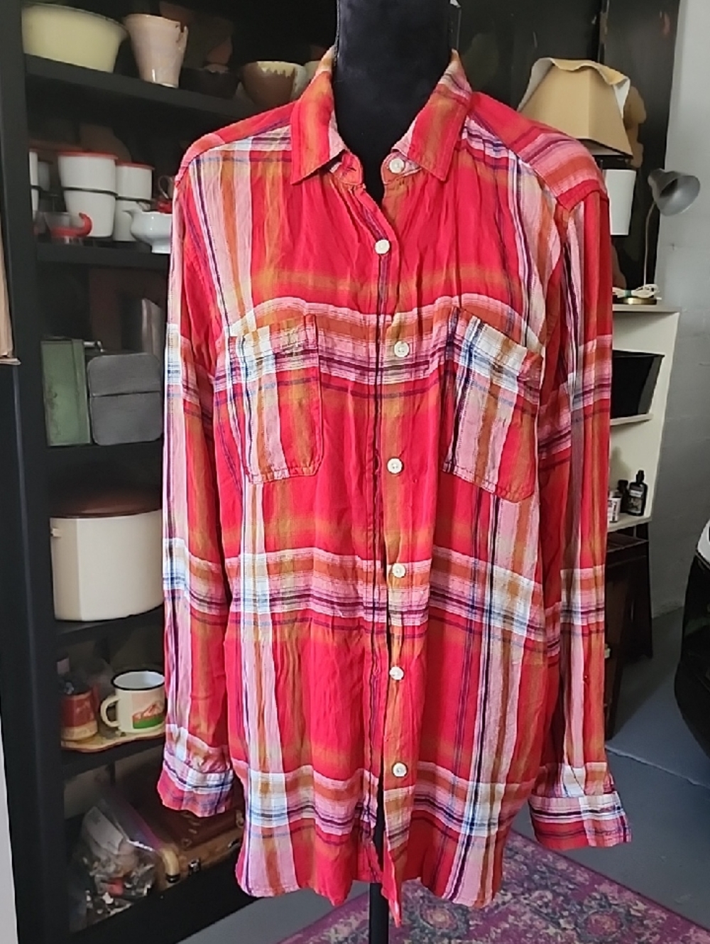Red Plaid Button-Up Shirt